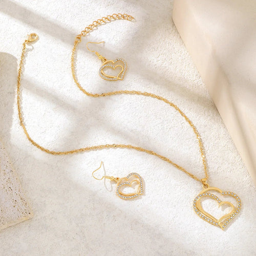 Women’s Rhinestone Heart Necklace & Bracelet Set Women's Jewelry Sets
