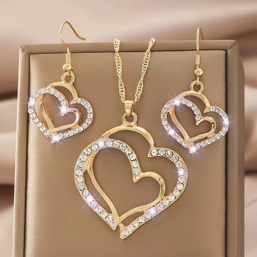 Women’s Rhinestone Heart Necklace & Bracelet Set Women's Jewelry Sets